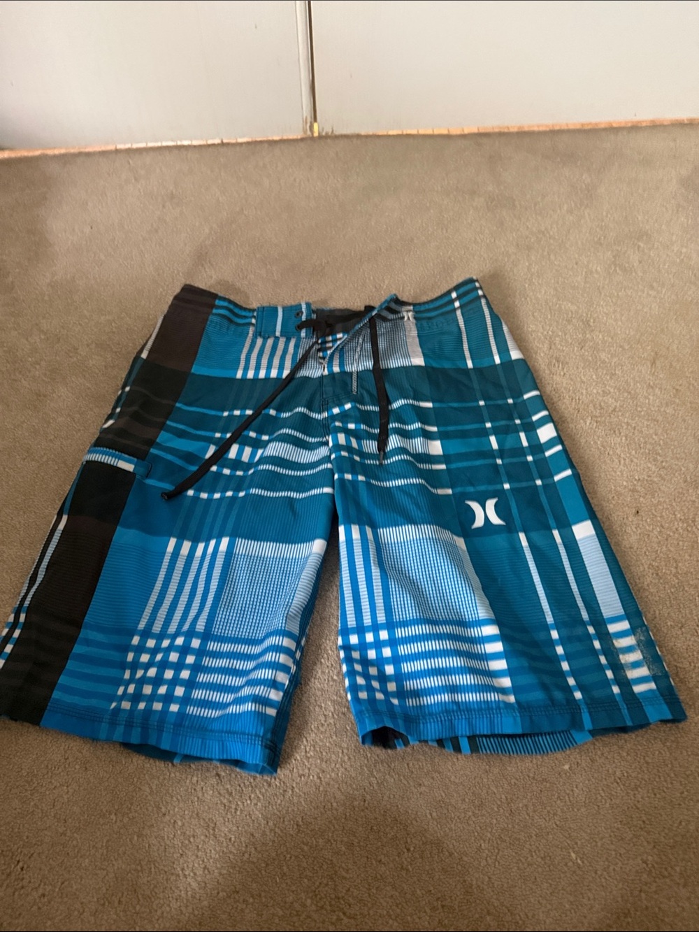 Hurley Teal and Black Plaid Men’s Board Shorts